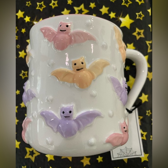 NEW Cobwebs & Cauldrons Embossed Pastel Bats Halloween Mugs - Picture 1 of 5